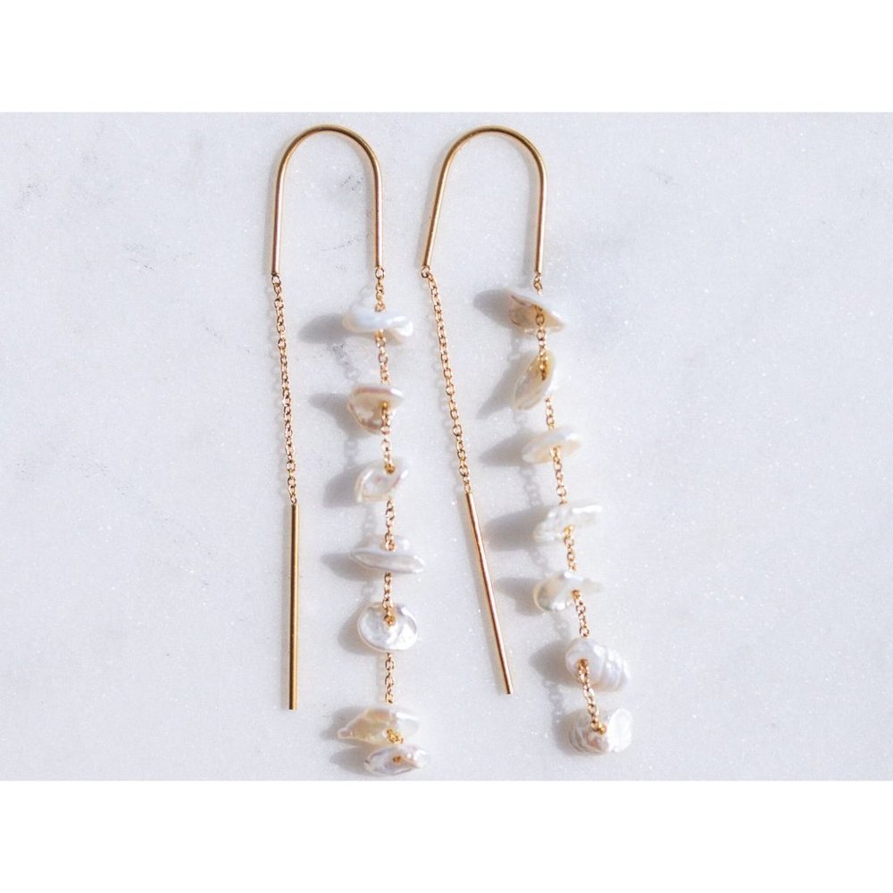 Pearl Dainty Threader Earrings Lightweight Dangle Baroque Pearl Bride Jewelry